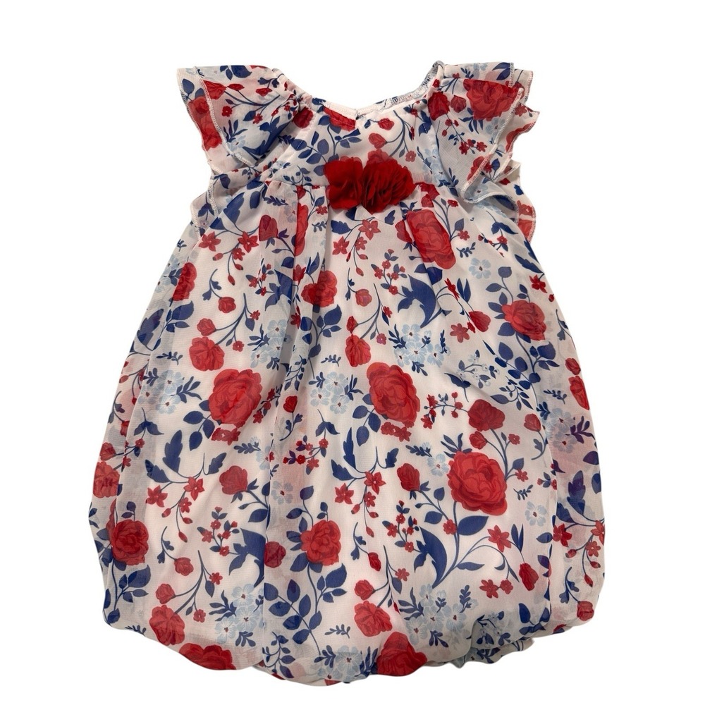 Little Lass Baby Girl Dress 12M‎ Red White Blue Floral Patriotic Ruffle